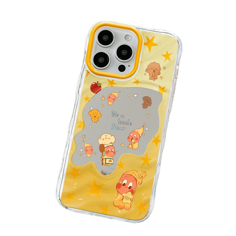 星星人款波浪镜子适用苹果16/15/iphone13promax华为补妆镜手机壳|undefined