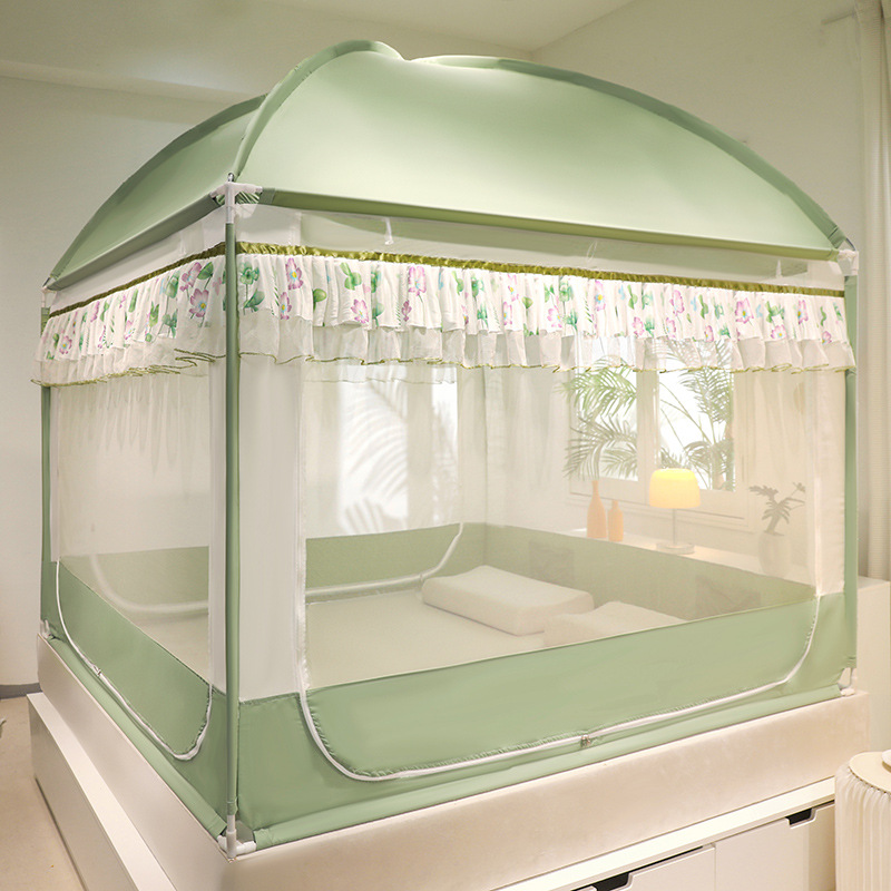Princess Style Three-door New Yurt Sitting Bed Mosquito Net Baby's Drop-resistant Outer Wearing Rod Zipper Household Bedroom