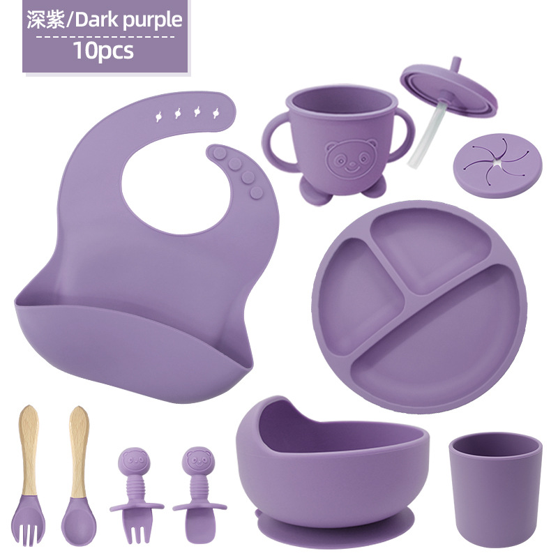 Conjunto de cubiertos de silicona para niños cubiertos de alimentación de grado alimenticio para bebés cubiertos de alimentación integral a prueba de caídas tazón taza de paja