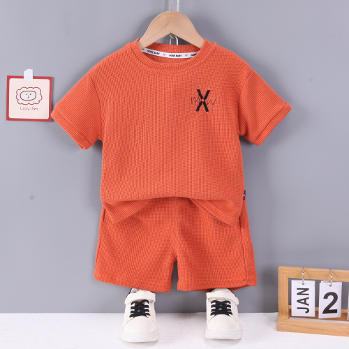 New summer clothing for children and middle-aged children, boys' casual short-sleeved shorts, children's round neck T-shirts, children's clothing two-piece wholesale