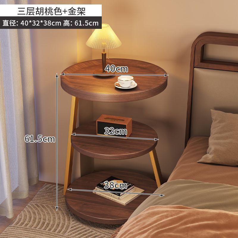 中古风床头柜置物架多层沙发边几茶几客厅家用小户型圆形边桌角几|undefined