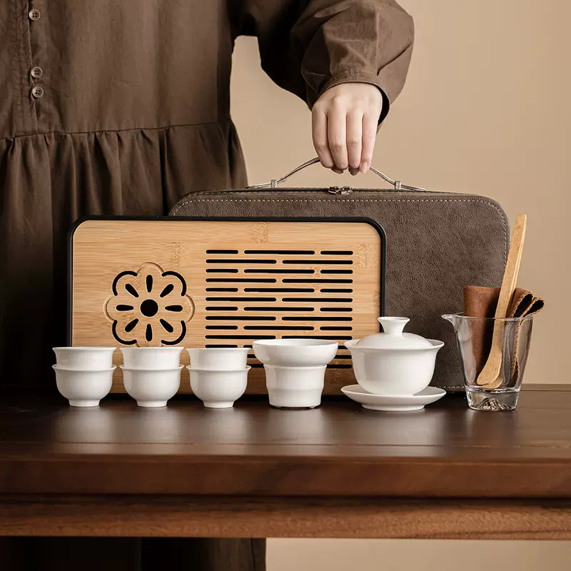 羊脂玉白瓷旅行茶具套装企业活动制定伴手礼周年活动纪念品送客户