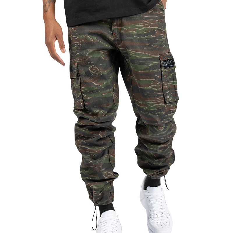 Herrenbekleidung Gewebte Stoffhose mit Kordelzug und mehreren Taschen, einfarbig, lässige Arbeitshose_voghion.com