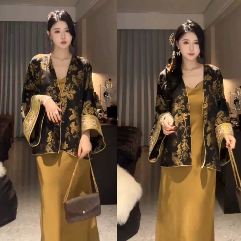 Одинальный/костюмный новый осенний набор китайский стиль моды темперамент пальто платье из двух частей