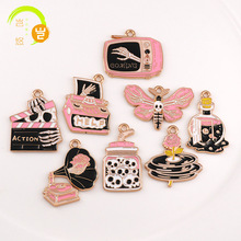 粉色系骷髅万圣节吊坠diy合金滴油饰品配件项链钥匙扣挂件包包