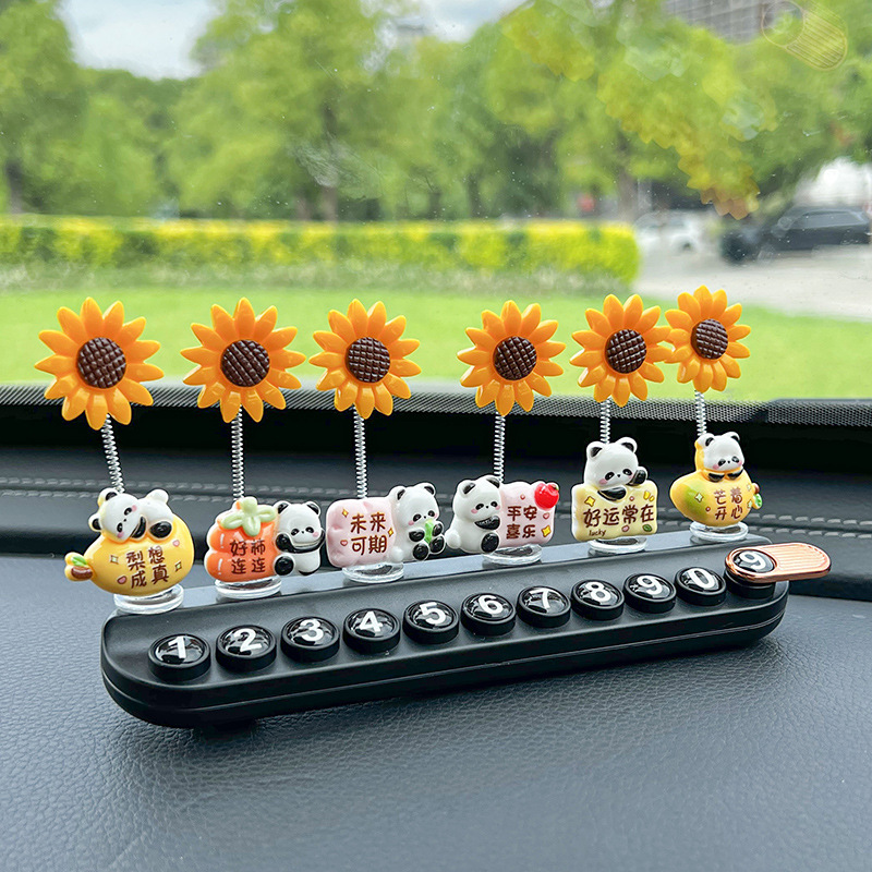 Sunflower Blessing Panda Temporary Parking Number Plate Creative Cute Moving Car Phone Plate Aromatherapy Car Interior Decoration