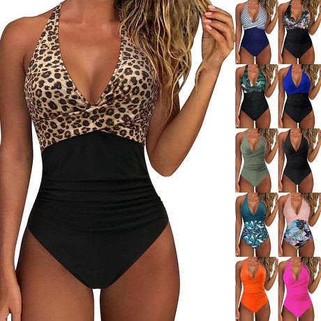 European and American Foreign Trade Cross-Border Bikini Tight-Fitting One-Piece Swimsuit for Women, Backless Sexy Cross-Color Matching Amazon Swimwear for Women