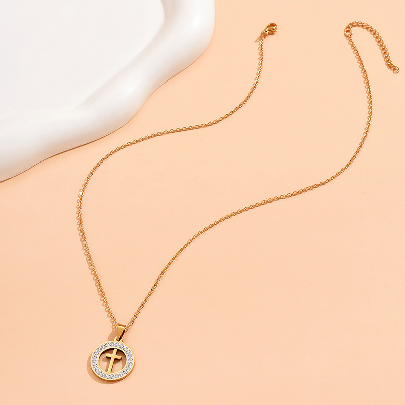 Original Design Cross Stainless Steel Plating Inlay Rhinestones Pendant Necklace 1 Piece