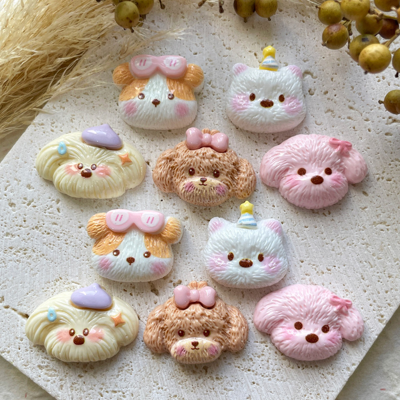 Cute and Cute Puppy Head Resin Accessories DIY Mobile Phone Case Hole Shoe Buckle Hair Accessories Decorative Materials