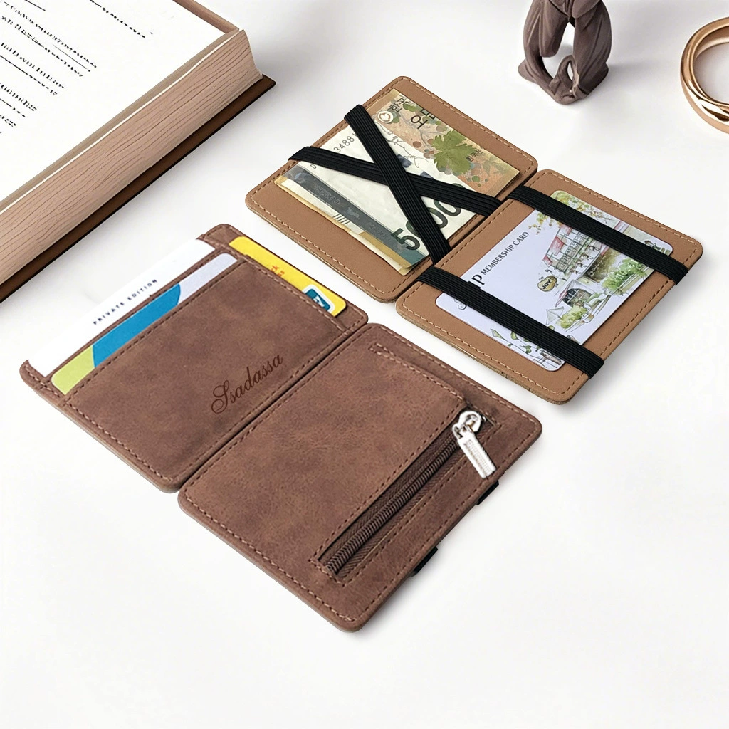 Matte thin wallet with zipper for students, card holder