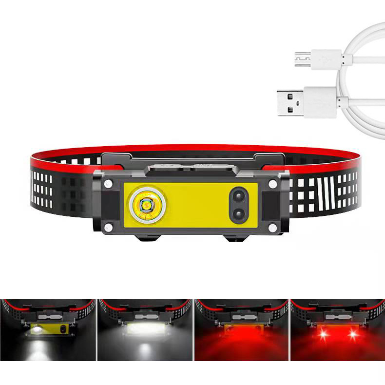 Transfronterizo multifuncional COB faro montado en la cabeza fuerte luz faro USB carga impermeable noche pesca lámpara de iluminación
