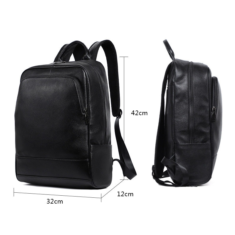 Ba lô nam da bò lớp đầu tiên đơn giản, túi đựng laptop đi học đi làm du lịch 42×32×12 cm — Màu đen