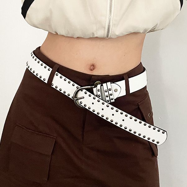 American-style Hip-hop Belt Women's Wide Belt y2k Belt Punk Style Willow Nail Black All-match Ins Casual Pants Belt American-style Hip-hop Belt Women's Wide Belt y2k Belt Punk Style Willow Nail Black All-match Ins Casual Pants Belt