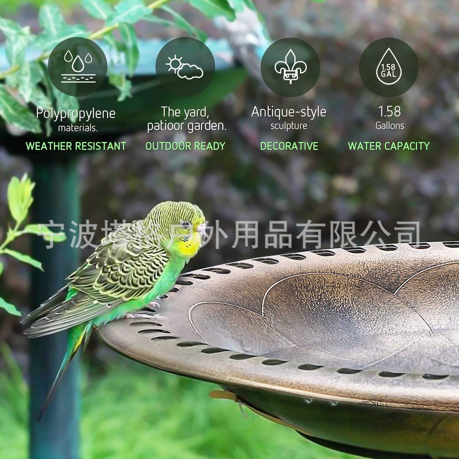 Популярный свет открытый бытовой сад бронза птица ванна садовые украшения