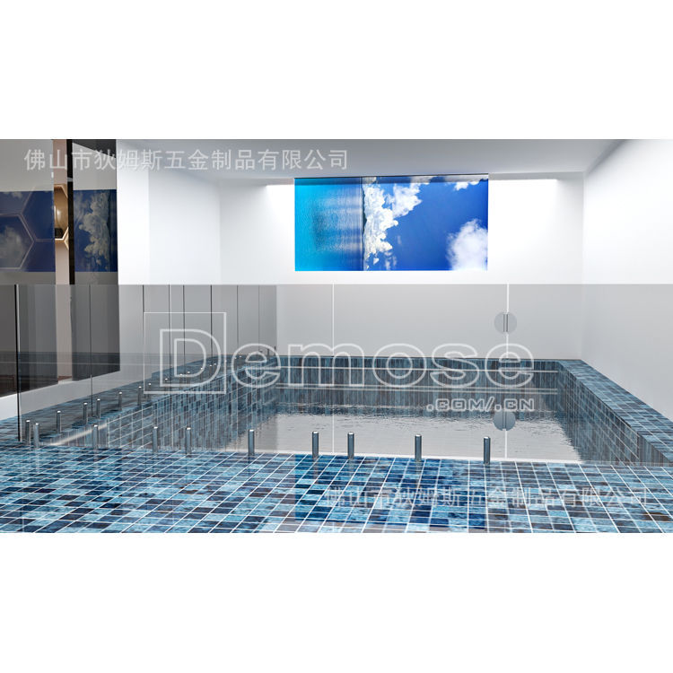 广东佛山狄姆斯泳池栏杆 落地无框玻璃栏杆 不锈钢玻璃夹泳池围栏