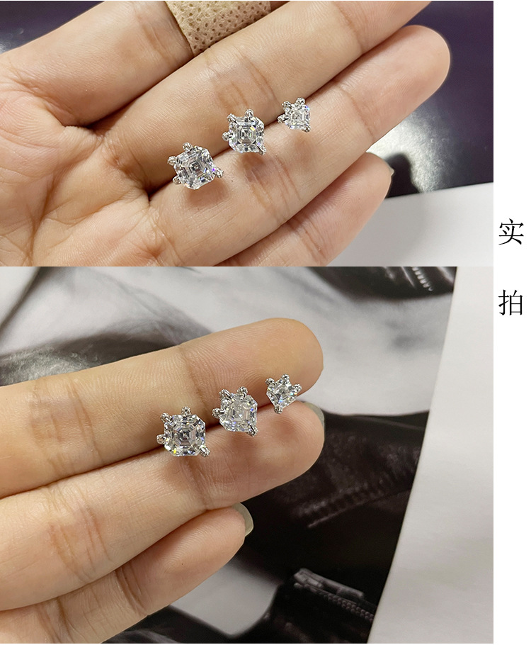 1g Weight 925 Sterling Silver Ear Needle Material Moissanite Inlay Material Ear Studs Classification 1 Pair 925 Sterling Silver Moissanite Moissanite Earrings Geometric Ear Studs