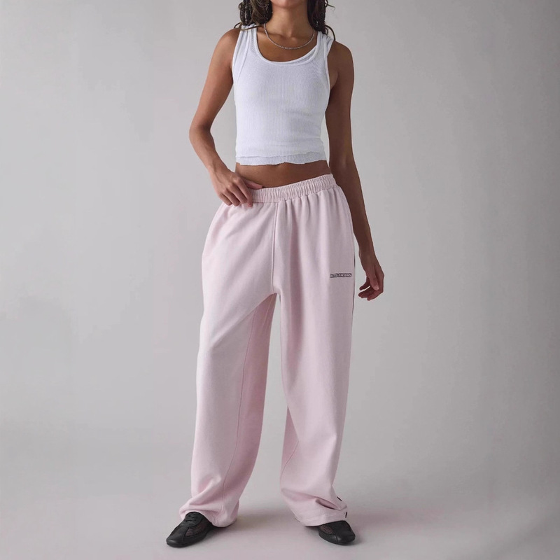 European and American Cross-Border New Embroidered Sweatpants Women's Casual Loose Elastic Waist Wide-Leg Straight Pants Sports Pants Ins Trend Y2K