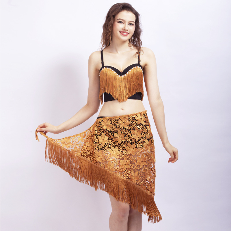 Belly Dance Clothing Tassel Bra Top Water Soluble Lace Waist Towel Hip Towel Set Latin Dance Clothing Indian Performance Belly Dance Clothing Tassel Bra Top Water Soluble Lace Waist Towel Hip Towel Set Latin Dance Clothing Indian Performance