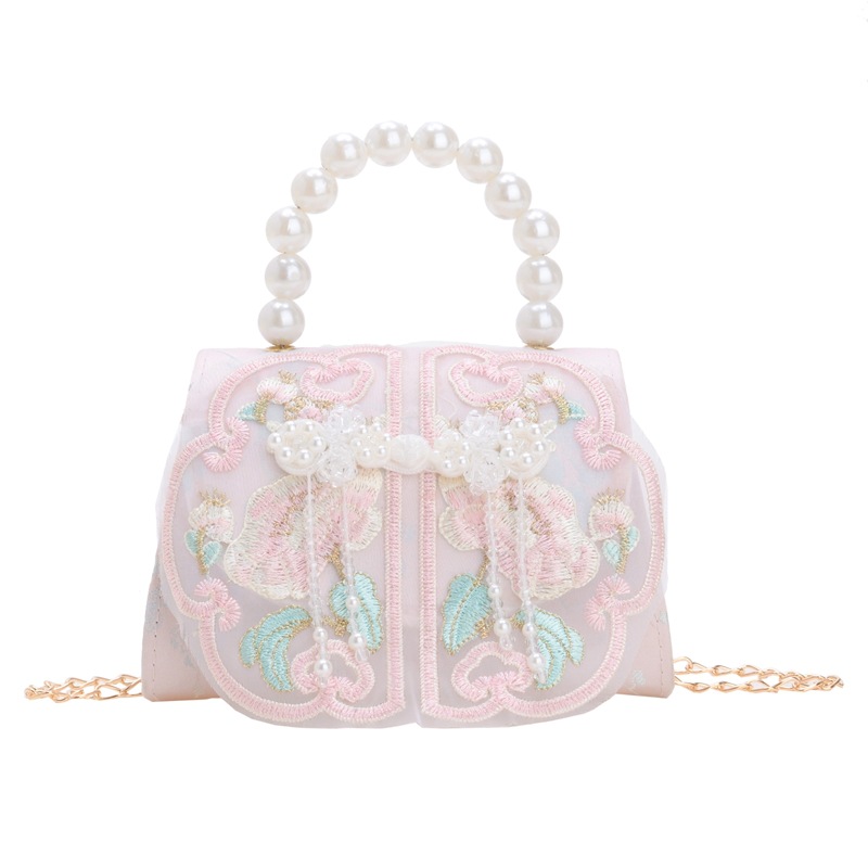 Bolsas de comercio exterior transfronterizas para niños retro estilo nacional botón bolsas de hombro para niños perlas dulces bolsas de mano para hombres y mujeres