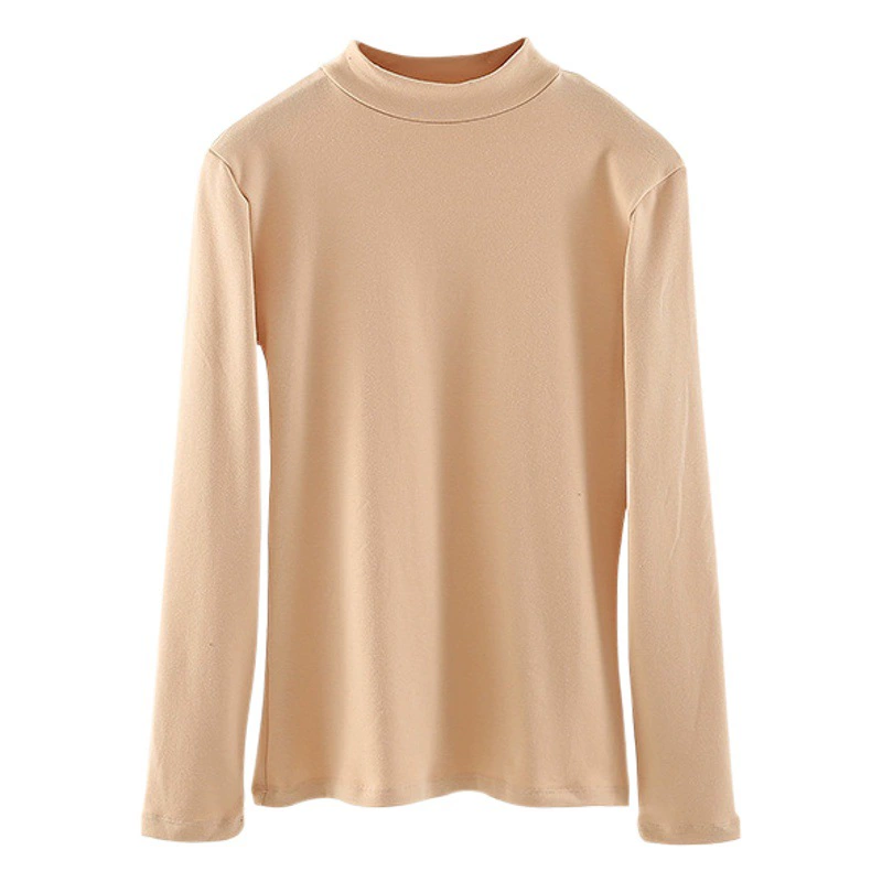 Осенняя одежда Женский хлопковый базовый топ с полувысоким воротником, осенне-зимнее утолщенное термобелье, хлопковый свитер со средним воротником, топ для внешней одежды