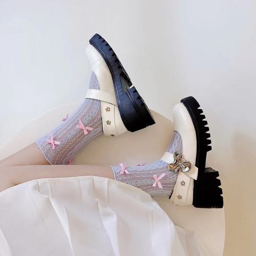 Spring and summer candy-colored hemp ear-rimmed fishnet stockings, Japanese macarons, colorful bows, girly socks, socks