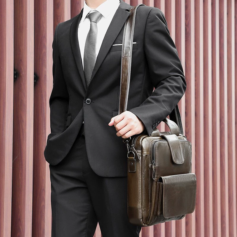 Laptop, leather one-shoulder bag, business version, genuine leather