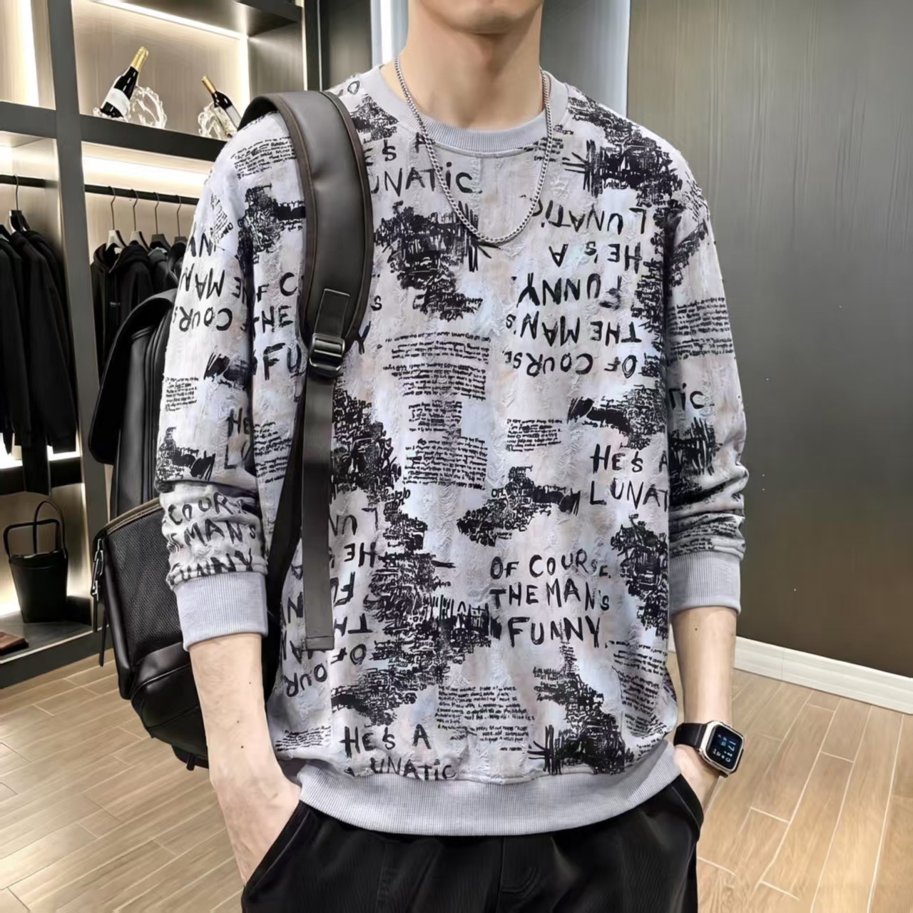 Plus size 180kg trendy brand printed hooded zip-up sweatshirt for men, loose-fitting cardigan jacket for spring and autumn, casual wear for teenagers