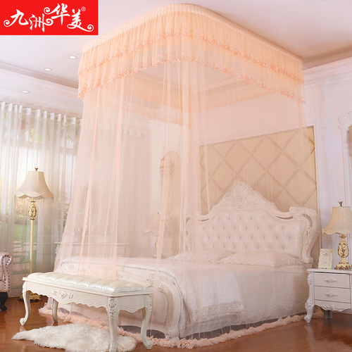 Ceiling pull rope curtain rail mosquito net thickened encrypted U-shaped princess style wedding 1.8 bed 1.5 double 2 meters home