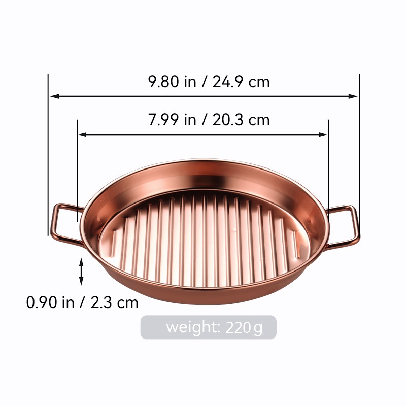 Bandeja redonda de barbacoa de acero inoxidable transfronteriza bandeja de mariscos de doble oreja dorada bandeja de filete bandeja de aperitivos filtrada bandeja de patatas fritas