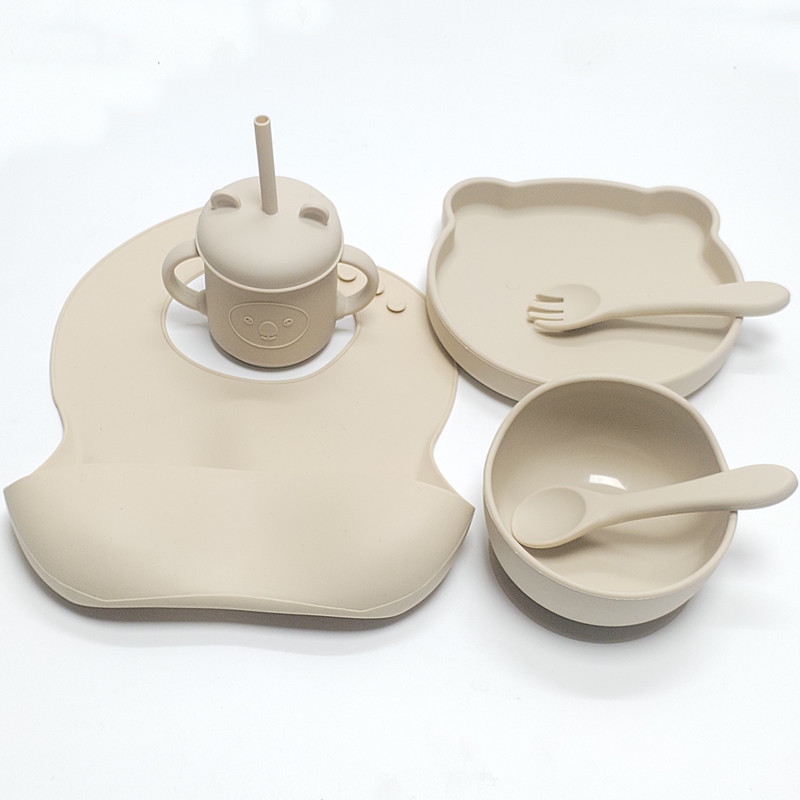 오프화이트 (리틀베어 1그리드 실리콘 접시 + 어린이그릇 + 턱받이 + 컵 + 풀실리콘 + 스푼 + 포크)