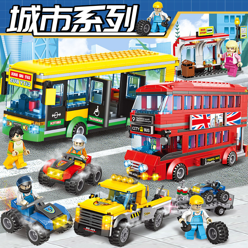Urban Transportation Series Compatible with Lego Small Particle Blocks Bus Truck Container Car Assembled Toys