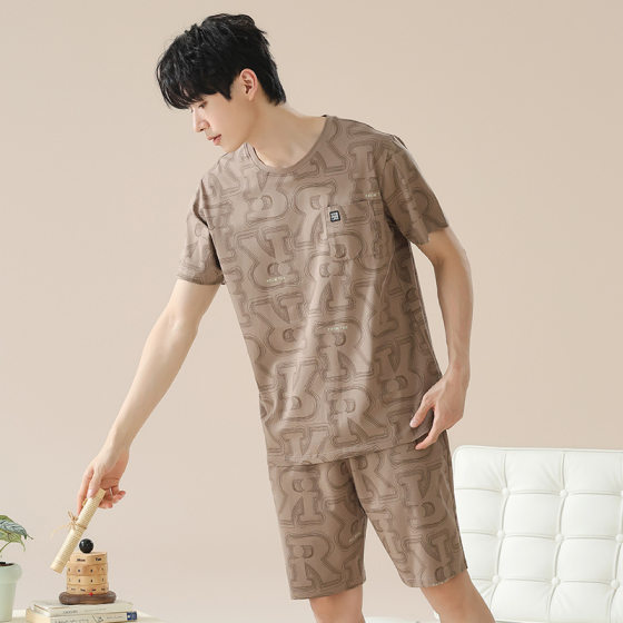 Pajamas Men's Summer Pure Cotton Short-sleeved Shorts Thin Printed Casual Loose Home Clothes Suit Men's Summer Outwear