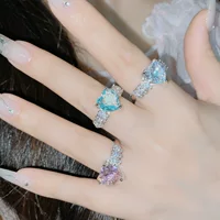 Ювелирное кольцо Versa в форме сердца женское позолоченное TikTok живой ярко-розовый Циркон с высоким содержанием углерода бриллиантов