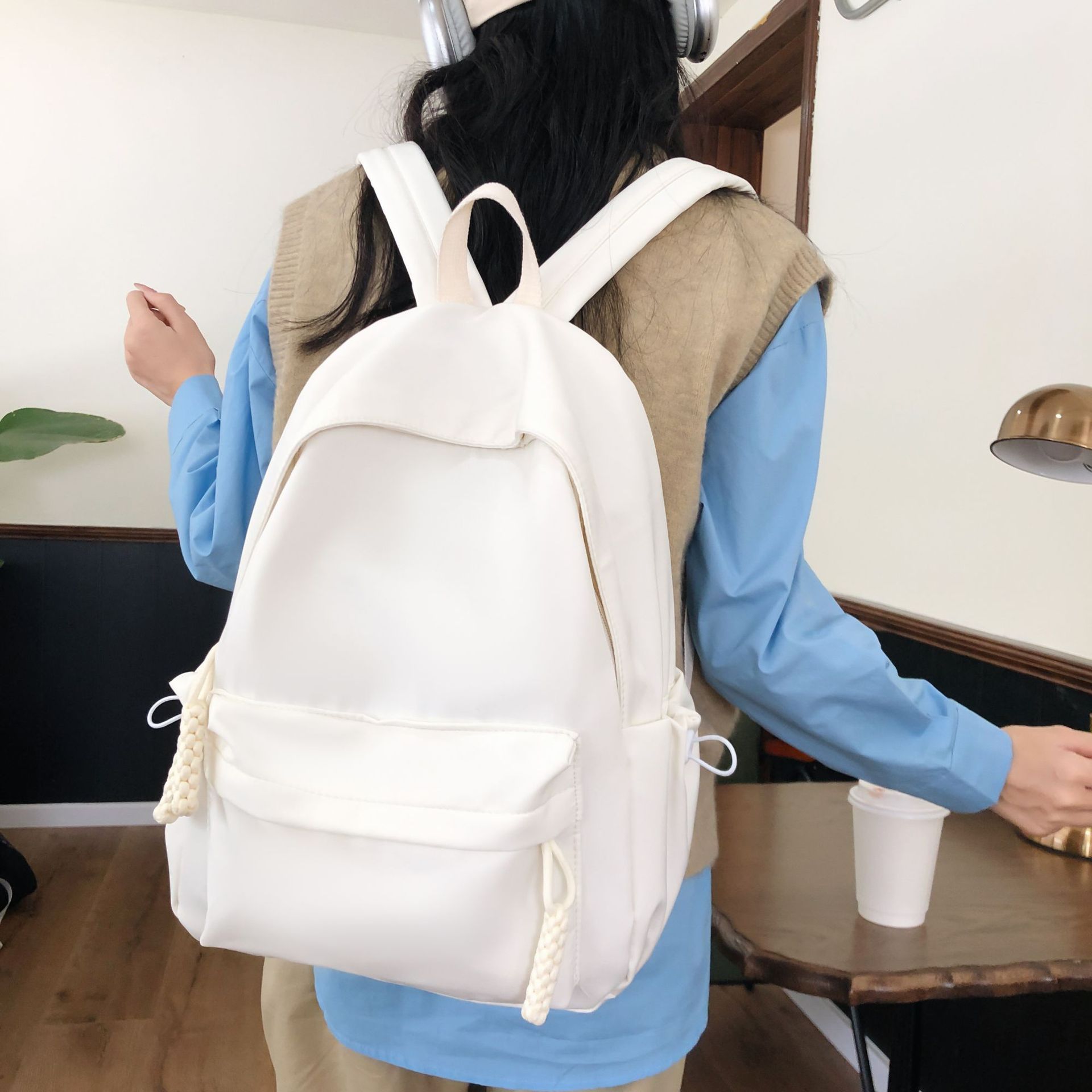 Pure Color Clean Version Dual Shoulder Bag Trendy Cool University Student Backpack Lightweight Versatile For Girls Travel And Class Backpack Fashion