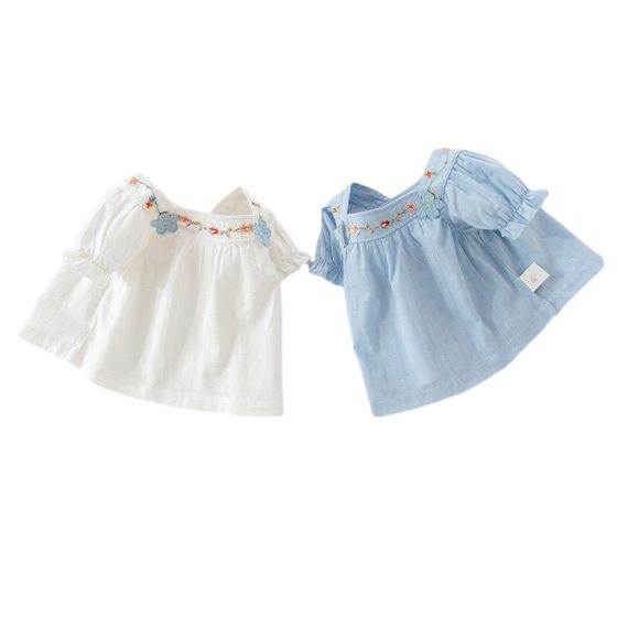 Girls' short-sleeved baby puff sleeve shirt short-sleeved children's T-shirt girls' outing T-shirt short-sleeved summer children's clothing