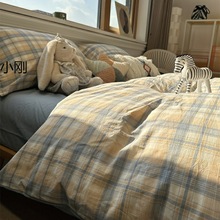 简约风春夏季床单四件套水洗棉被套被罩宿舍单人床三件套士通贸易