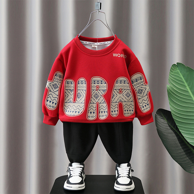 6146 Conjunto de suéter con letras para niños 2025 primavera y otoño nuevo estilo camisa de fondo para niños ropa de otoño para bebés de dos piezas