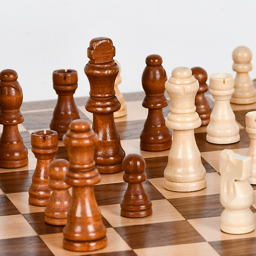 StarCraft Large Wood-Patch Puzzled Chess Set with Real Wood, International Chess, Checkers, and Backgammon, Dual-Panel Chess Box Set