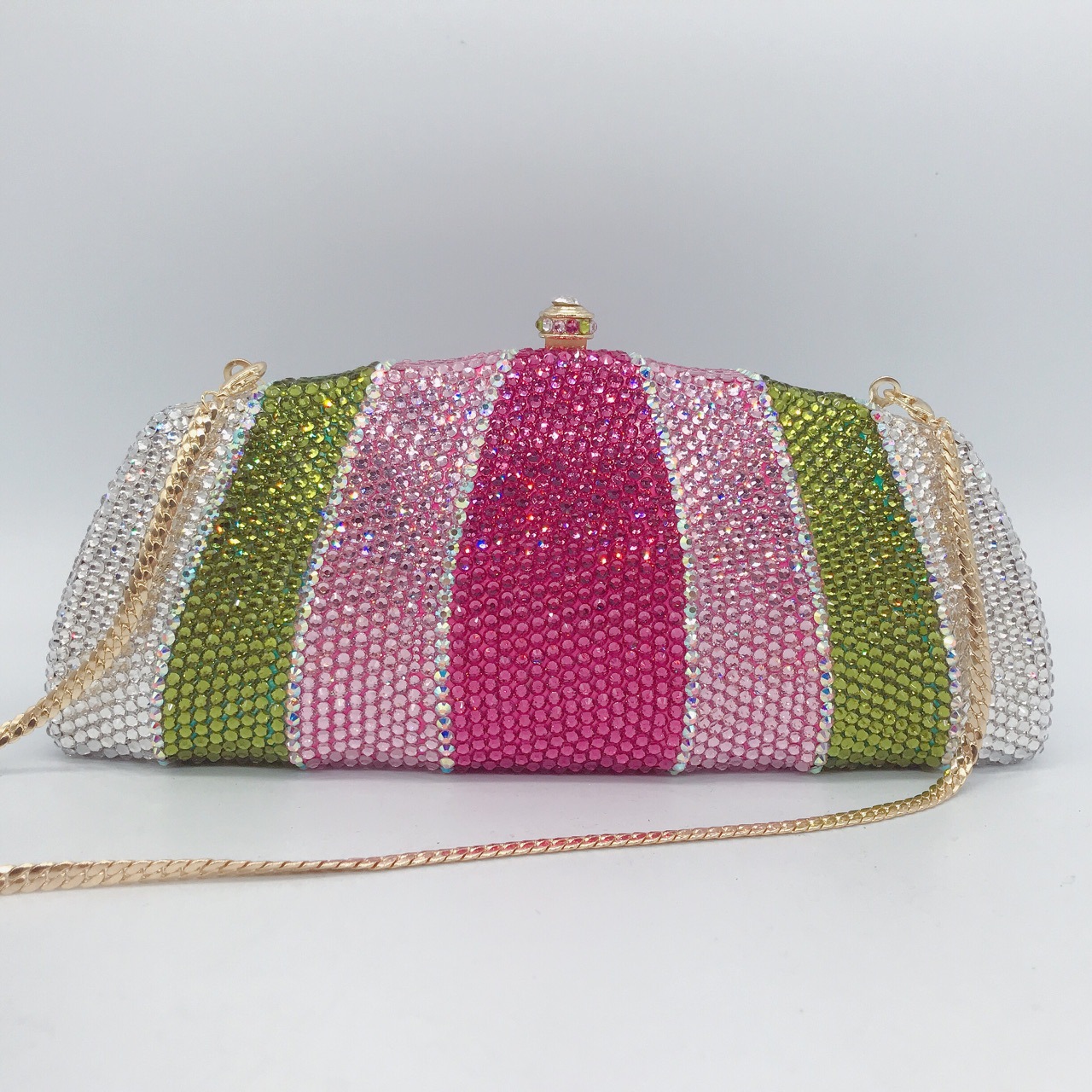 Túi clutch dạ hội nữ đính kim cương pha lê cầm tay 20.5×8.5×5 cm — Màu cầu vồng chi tiết 5