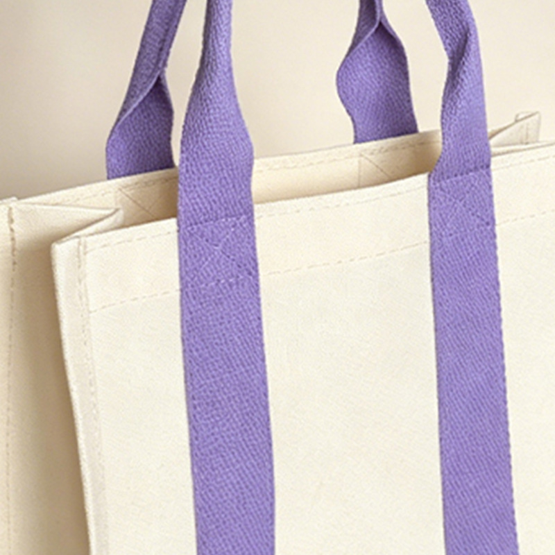 Contrast Handle Structured Horizontal Canvas Tote Bag 4