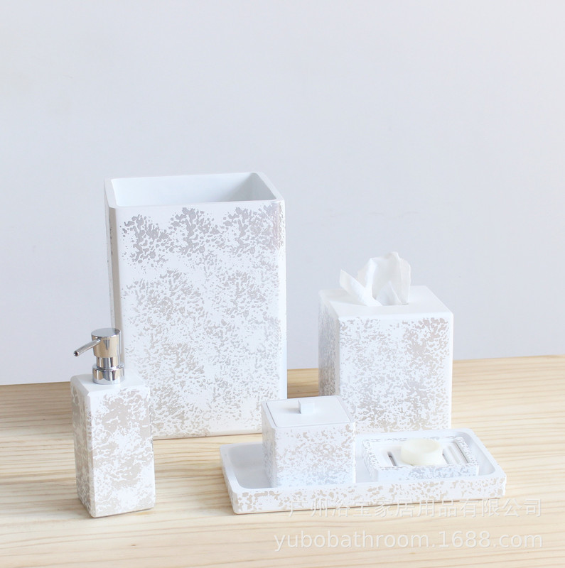 Resin Marble Hotel Resin Bathroom Kit Supplies 7-piece Trash Can Tissue Box Hotel Room Kit
