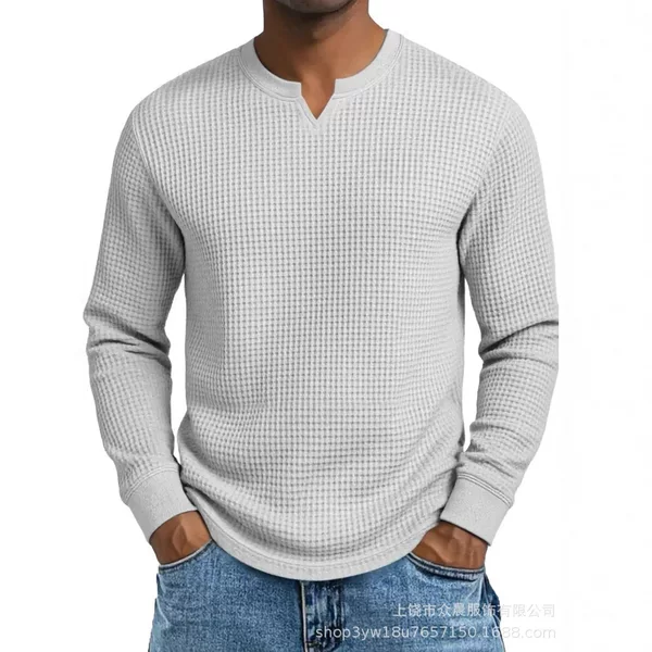Foreign Trade European and American Ins Cross-Border Amazon New Autum Bottoming Shirt Slim Men's Long-Sleeved V Neck Casual Top