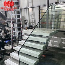 佛山厂家方通楼梯大理石踏步玻璃护栏不锈钢扶手方通楼梯