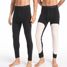 蚕丝德绒保暖裤男士大贴片护膝内穿单件秋裤修身秋冬防寒护膝保暖