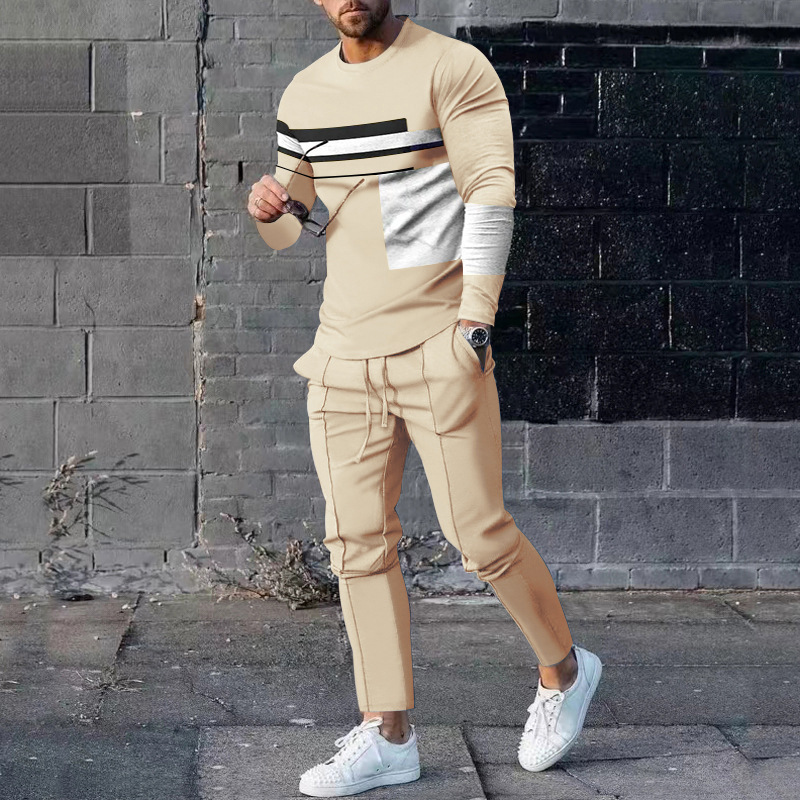 Herren Freizeit Anzug Langarm Oberteil Und Hose Sportset_voghion.com