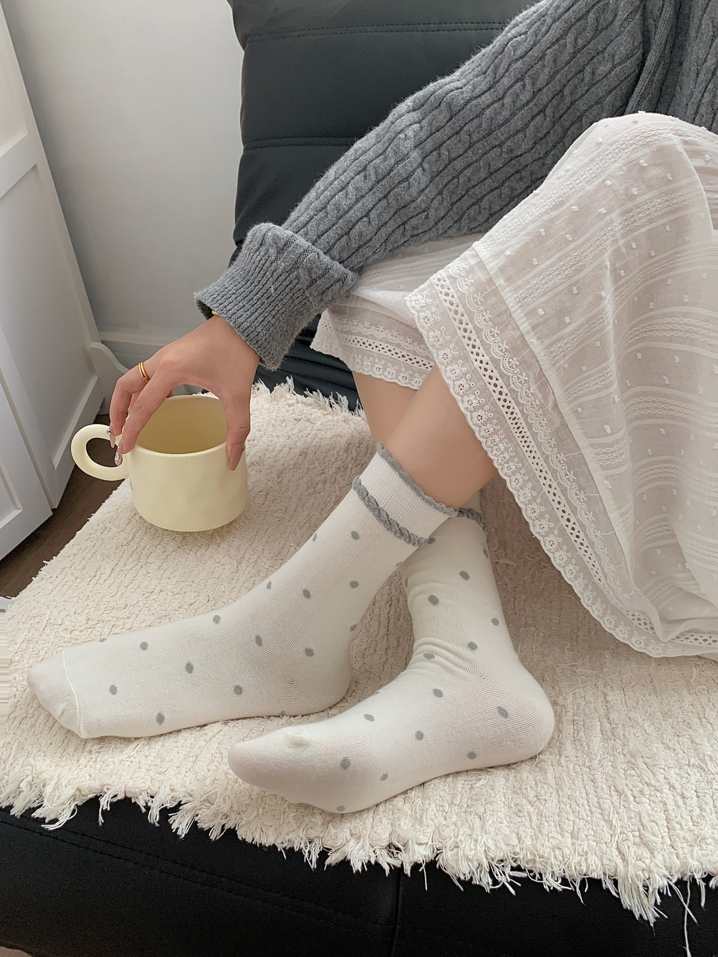 60g Weight Socks Classification Socks Lingerie Type Cotton Fabric Type A Pair Quantity Daily Occasion Polka Dots Pattern Spring, Autumn Season Women's Gender Elegant Style Elegant Women's Polka Dots Cotton Crew Socks A Pair 11