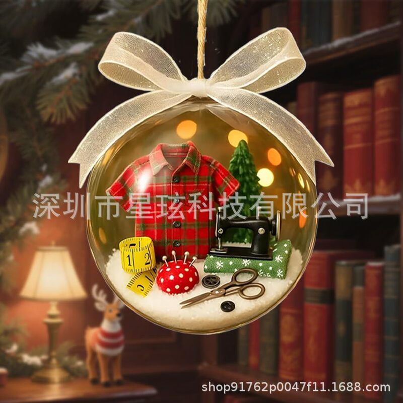 跨境Holiday Sewing Snow Globe Ornament节日缝纫雪花玻璃球装饰|undefined