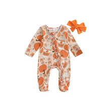 女童万圣节印花包脚连体衣