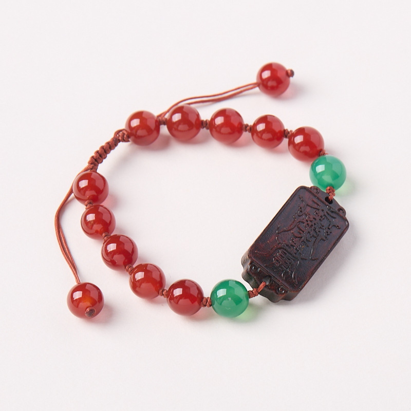 Natural Horse Year Red Agate Sandalwood Red Bracelet Green Agate Good Luck Braided Zodiac Year Red String Bracelet Wholesale