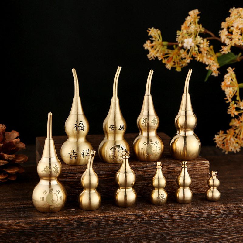 Pure brass gourd handicraft home decoration accessories open lid cinnabar hollow Fulu gourd key chain pendant